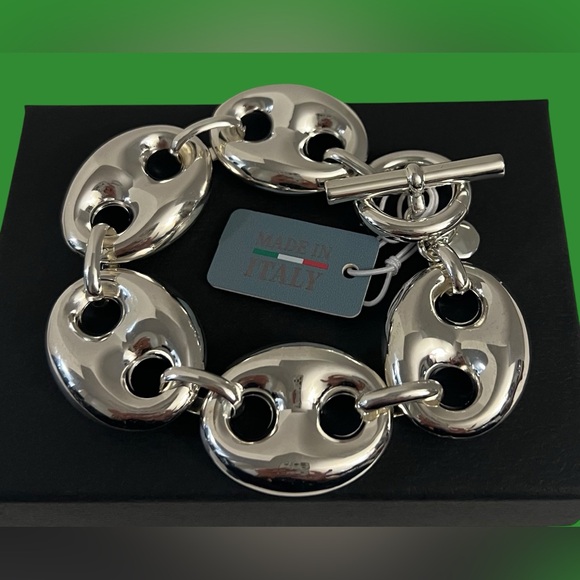 New Mia Fiore Sterling Silver Plated Bronze Puffy Mariner Link Bracelet Italy - Picture 9 of 16